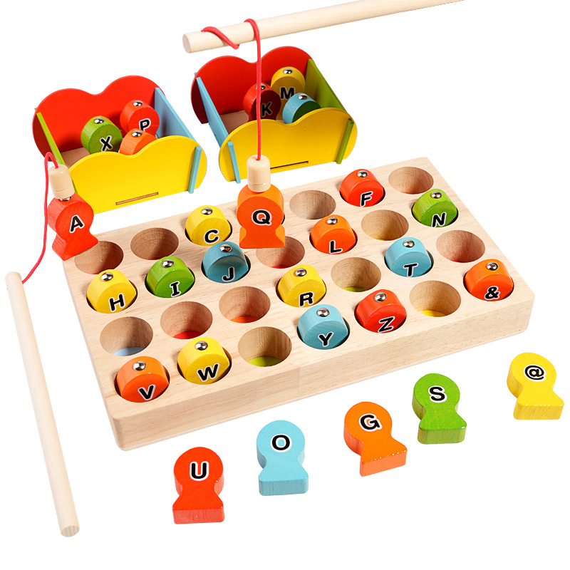 Niños Montessori Educación temprana Juguetes educativos de pesca Niños 1-2-3 años Semi-magnético Juego de captura de insectos para bebés Madera