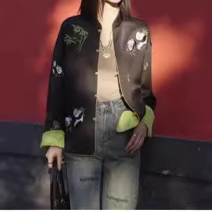 New Chinese Style National Style Fashion Panda Printing Zen Style Exquisite High-end Explosive Button Tang Suit Top with Embroidery