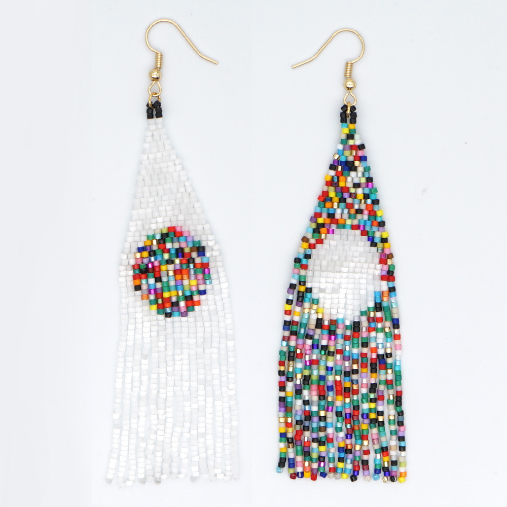 Aretes De Borlas Tejidas Con Cuentas De Arroz Bohemias display picture 8