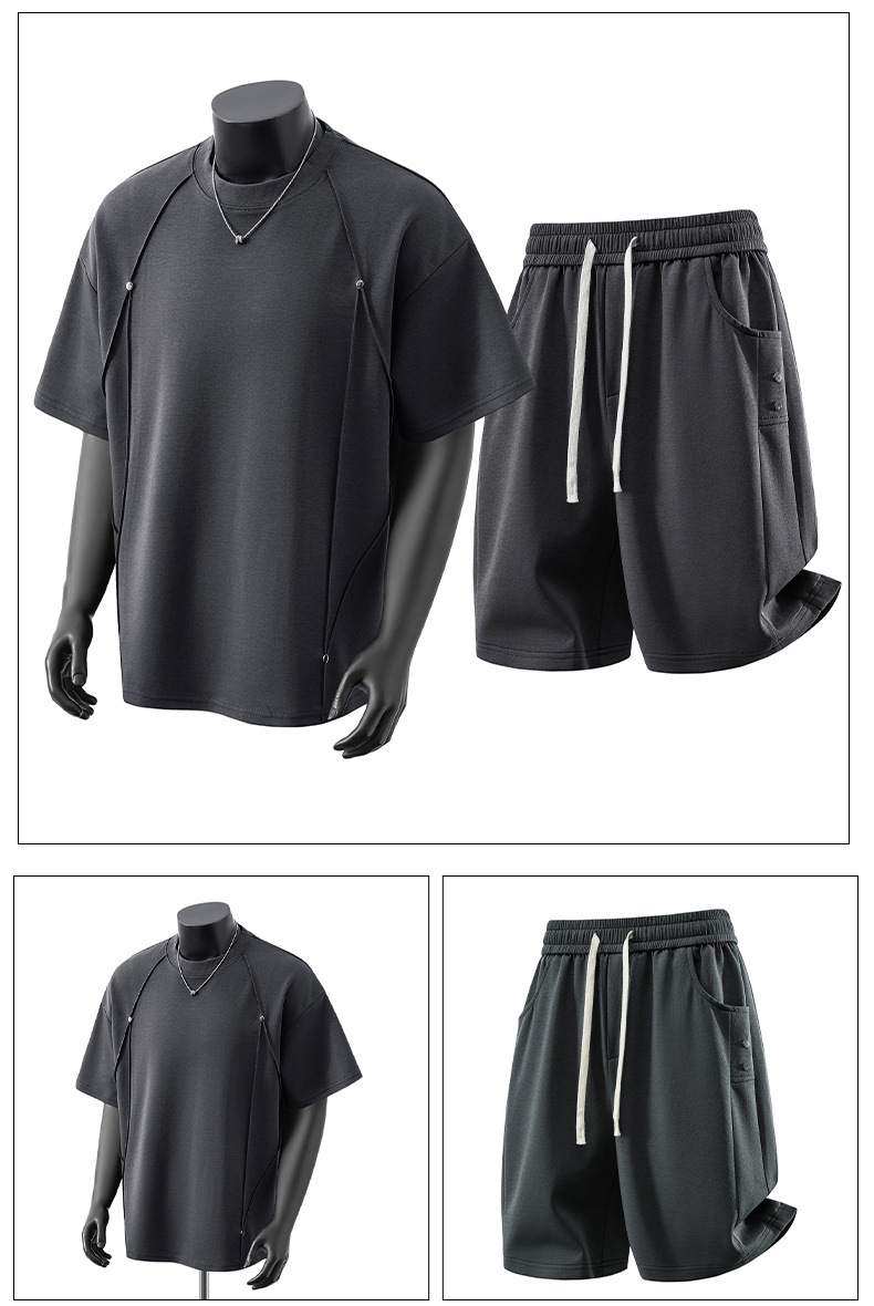 Men's Short Sleeved Suit Cleanfit Crew Neck T-Shirt High Street Patchwork 3D Studs Premium Feel_viptrois.com