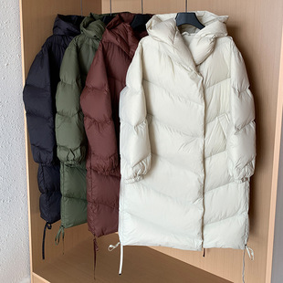 Mid-Length down Jacket for Women, Loose and Thickeneded White Duck down Winter A-Line Diagonal Plaid European Goods 2024 New Classy