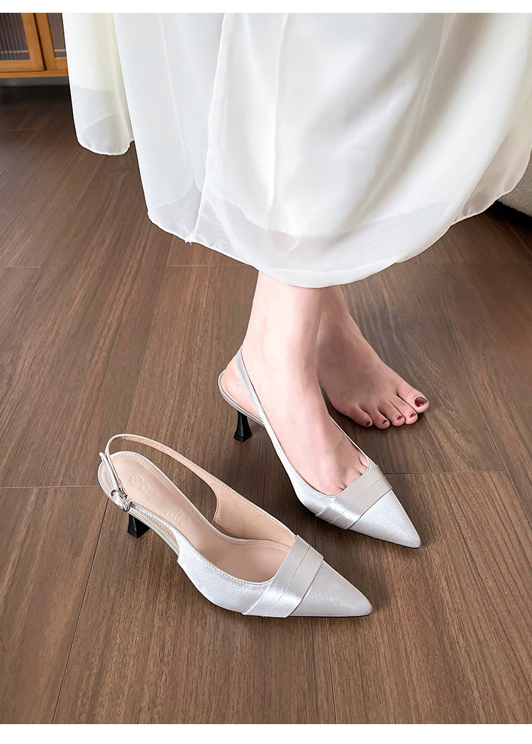 Elegant Satin Heels New French Style Shallow Mouth Dress Shoes Pointed Toe Open Back High Heel Sandals For Women_vogvips.com