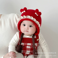 儿童帽子秋冬季女童可爱针织毛线帽宝宝保暖护耳帽韩版假发辫子帽