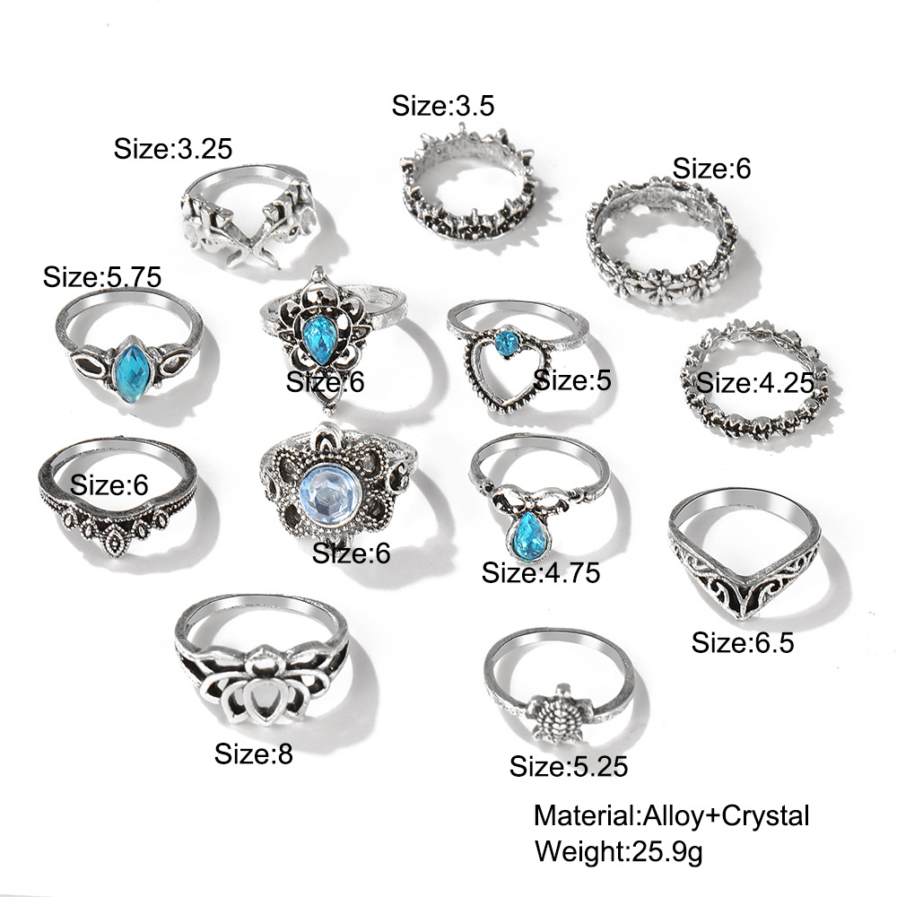 Retro Tortoise Hollow Chain Flower Ring 13-piece Set display picture 1