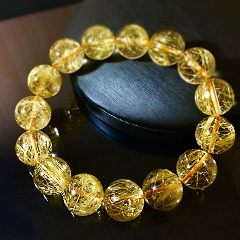 Бразильский золотой кристалл натуральный кристалл рукоятка женская пластина титановый кристалл желтого кристалла размагничивания прозрачный и износостойкий пара браслет прямые продажи