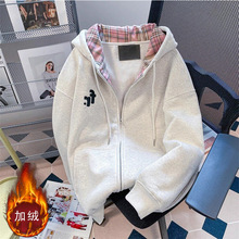 2024秋冬少女设计感开衫连帽卫衣初高中学生宽松加绒加厚休闲外套