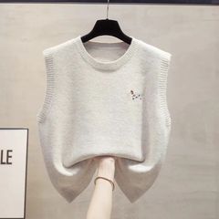 春秋新款毛衣背心女慵懒风圆领宽松针织马甲无袖上衣外搭叠穿百搭