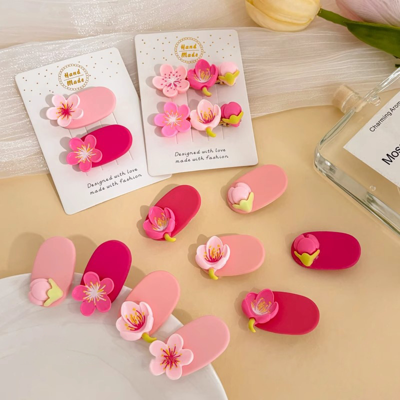 Horquilla de flor rosa para niños, flequillo de cabello roto en el costado de la frente de las niñas, tocado de clip de pico de pato lindo para niña