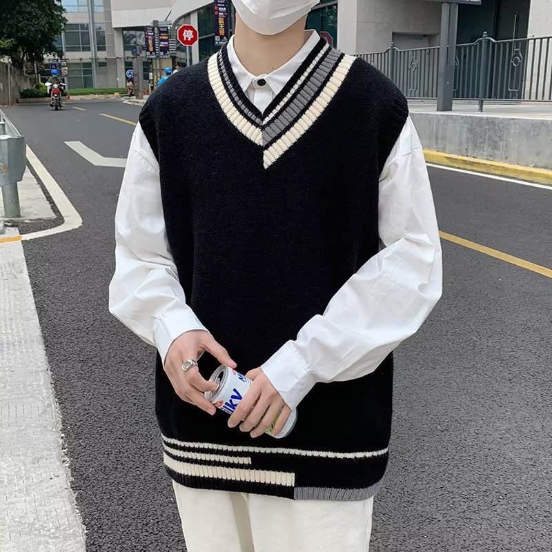 Knitted Vest Men's Spring and Autumn Kor...