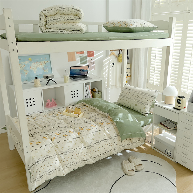 Edredón de algodón completo un conjunto completo de ropa de cama de seis piezas, dormitorio de estudiantes individuales, colchón de cama de tres piezas