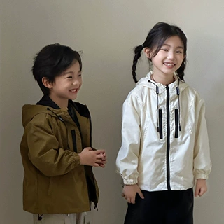 童装男童秋冬外套2024新款春秋季夹克中大童女孩冲锋衣纯色上衣潮