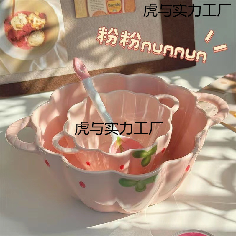 麻辣烫大容量釉下彩双耳汤碗碗家用水果泡面碗大汤碗勺螺蛳粉|undefined