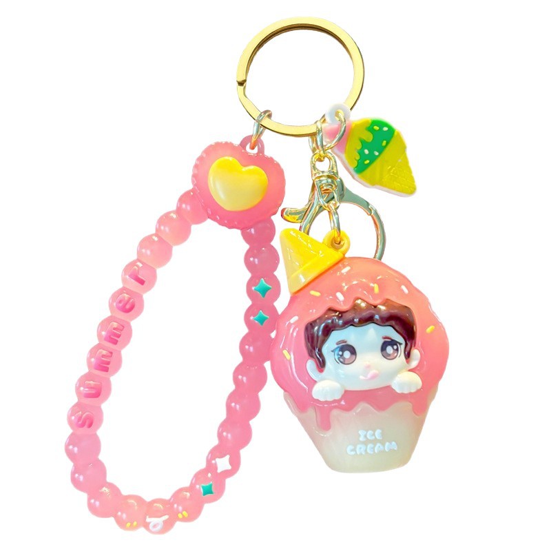 Creativo doble helado niño llavero exquisito lindo muñeco de dibujos animados bolso de escuela de estudiante colgante pequeño regalo masculino