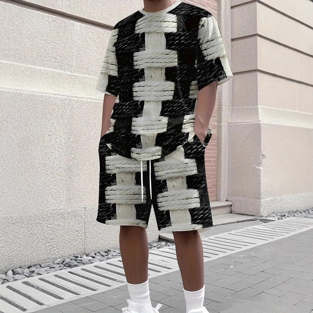 Men's Sports Suit Outdoor Leisure 3D Digital Unique Printing Summer Short-Sleeved Shorts Breathable Men's Clothing Factory Sales