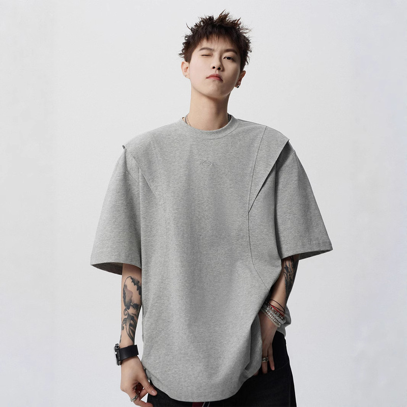 Loose-leaf Cut Short-sleeved T-shirt Men's Summer American Style High Street Deconstructed Crewneck Pullover Trendy Brand Design Sense Loose T-shirt Loose-leaf Cut Short-sleeved T-shirt Men's Summer American Style High Street Deconstructed Crewneck Pullover Trendy Brand Design Sense Loose T-shirt