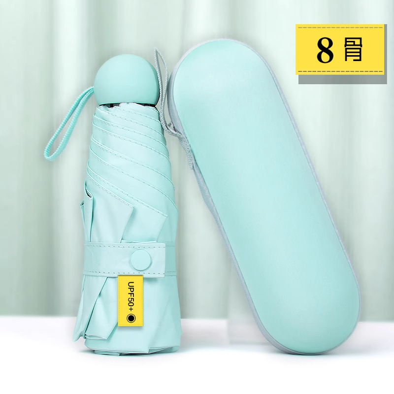 Paraguas cápsula ultraligero, paraguas de protección solar engrosado, doble uso para sol y lluvia, paraguas para mujer, mini paraguas plegable personalizado al por mayor.