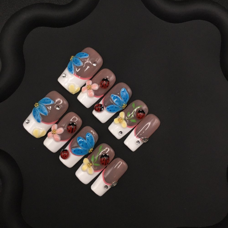 European and American Cross-Border Square Tropical Rainforest with Scarab Carving Export Pure Handmade Press-On Fake Nails European and American Cross-Border Square Tropical Rainforest with Scarab Carving Export Pure Handmade Press-On Fake Nails