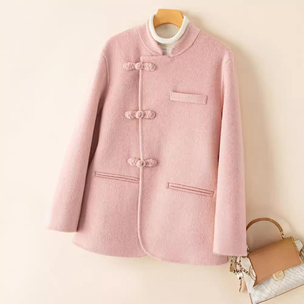 新中式复古盘扣双面羊毛呢外套女高级感气质中国风禅意茶服大衣冬