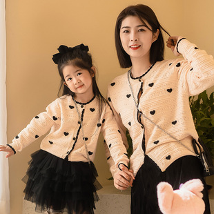 Ready in Stock] Parent-Kids Outwear, Autumn Outwear, Douyin Internet Celebrity Mother-Daughter Outwear, Knitted Knitwear, Girl Photo Performance, Family Knitwear