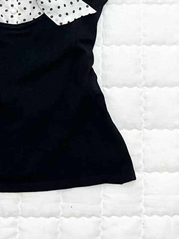 Pure Desire 黒ラウンドネック水玉模様のリボン半袖 Tシャツ女性のための 2025 夏新スリムホットガールハイストリートデザイントップ|undefined
