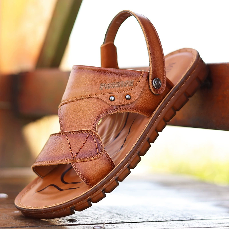 Мужские сандалии из натуральной кожи, Нескользящие, 2023 летние говяжьи подошвы, мягкий нижний верхний слой из воловьей кожи, верхние износостойкие сандалии для мужчин