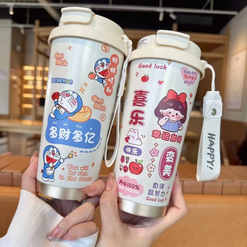 时尚铃兰咖啡杯卡通不锈钢保温杯 高颜值车载便携吸管水杯礼品网|undefined