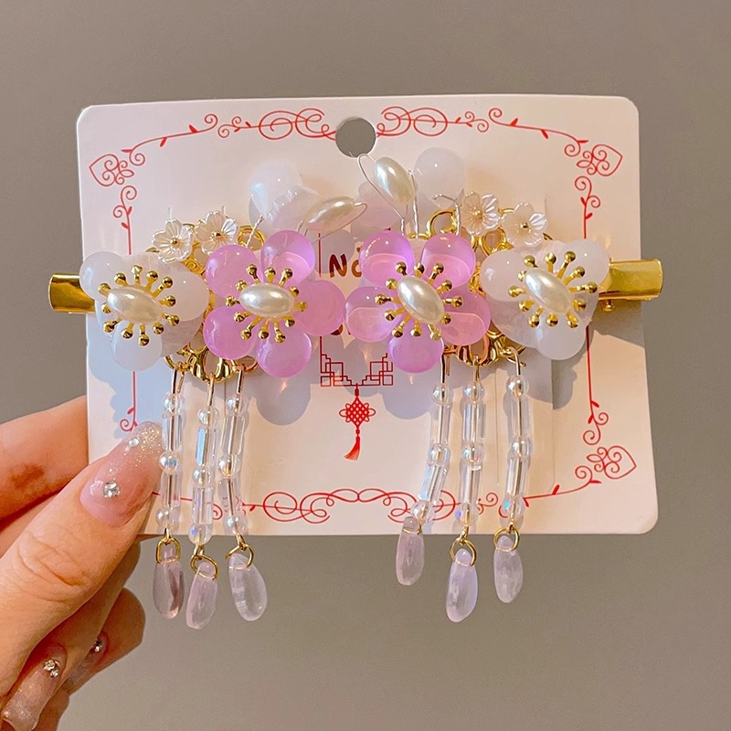 Niños vestidos de estilo antiguo para el cabello Hanfu flores bordas niñas super inmortales tarjeta de cabello tocado de estilo chino arco clip