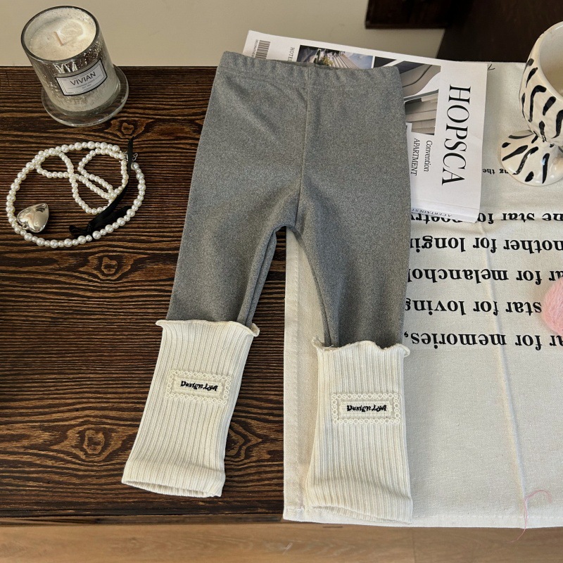 Korean style children's clothing 2026 new autumn girls' patchwork leggings, children's fashionable spring and autumn label slouch socks pants