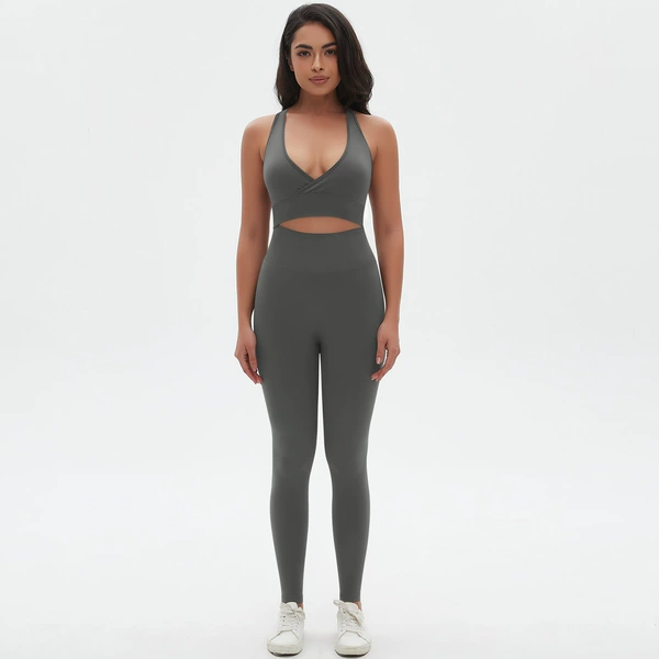 6666 Cross Bra Pants Set-Dark Gray