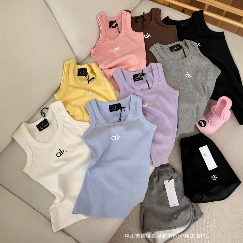 In-Stock Correct Version Spring/Summer Versatile American-Style Letter Print Thickened Sports Tank Top Knitted Ribbed Fitness Beauty Back Tank Top