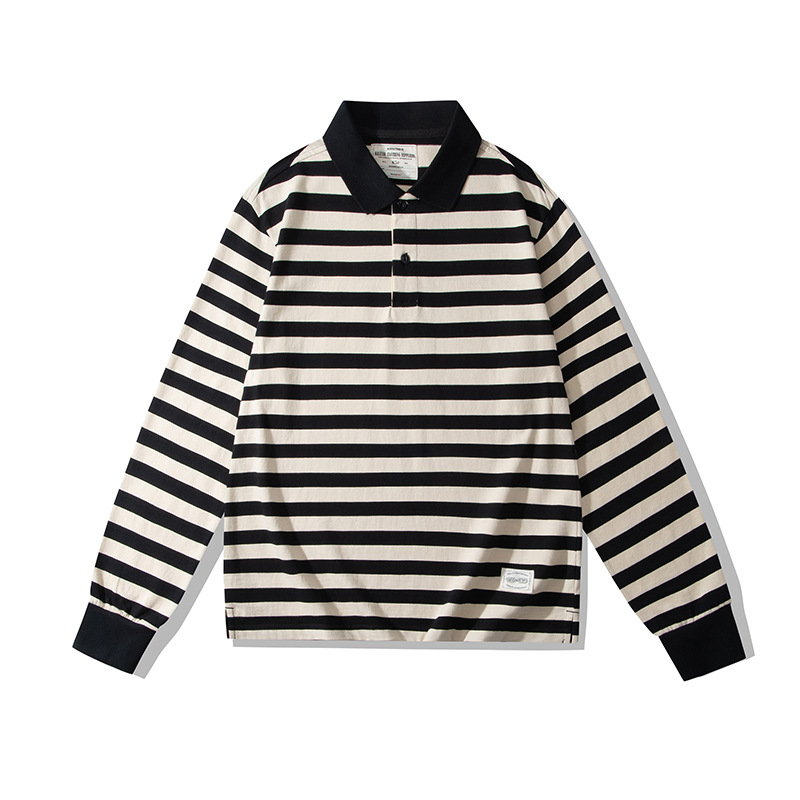 OKONKWO ameikaji 230g grueso pesado solapa camiseta mar espíritu camisa retro rayas manga larga polo camisa