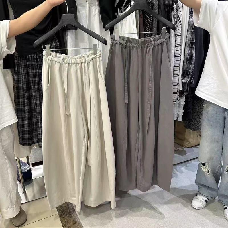 韩系松紧腰系带休闲弯刀裤女2025秋季新款慵懒风显瘦系腰带长裤|undefined