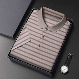 Brand Polo Shirt Men's 2025 New Summer Middle-aged Short-sleeved Lel Striped T-shirt Business Casual Base Top