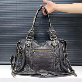 跨境专供 爆款Y2K复古机车包大容量水洗做旧废土风单肩斜挎包