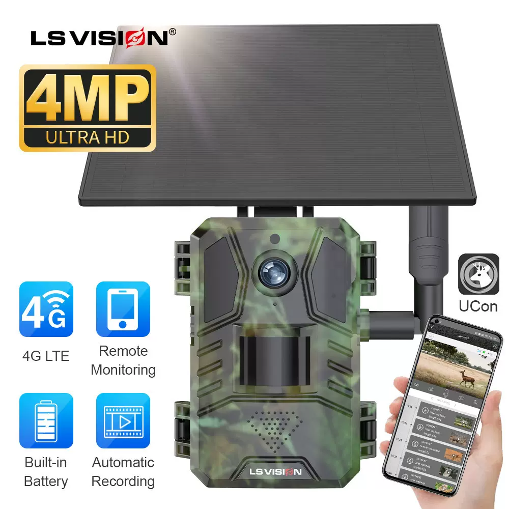 跨境新款4G太阳能狩猎摄像头高清迷彩监控无线手机监控全彩夜视4M