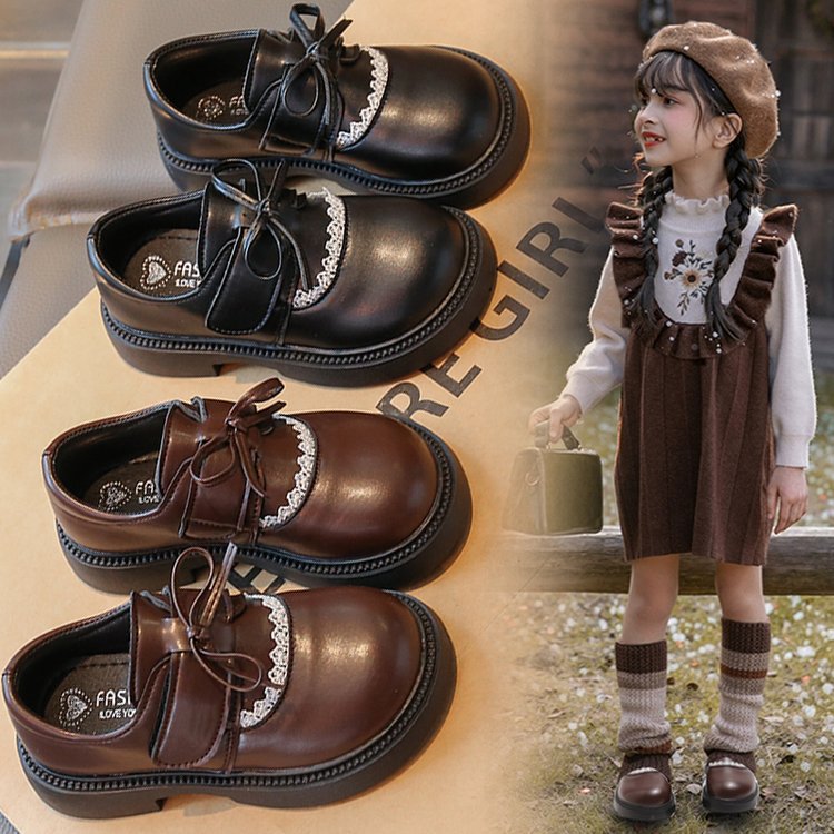 Zapatos de cuero para niñas 2025 otoño nuevo estilo de moda infantil zapatos de princesa de arco con suela suave zapatos de bebé británico image 1