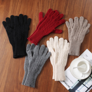 Pure Wool Knitted Twisted Touch Screen Long Wrist Bracer Outdoor Cycling Commuting Finger Warm Touch Screen Cashmere Gloves