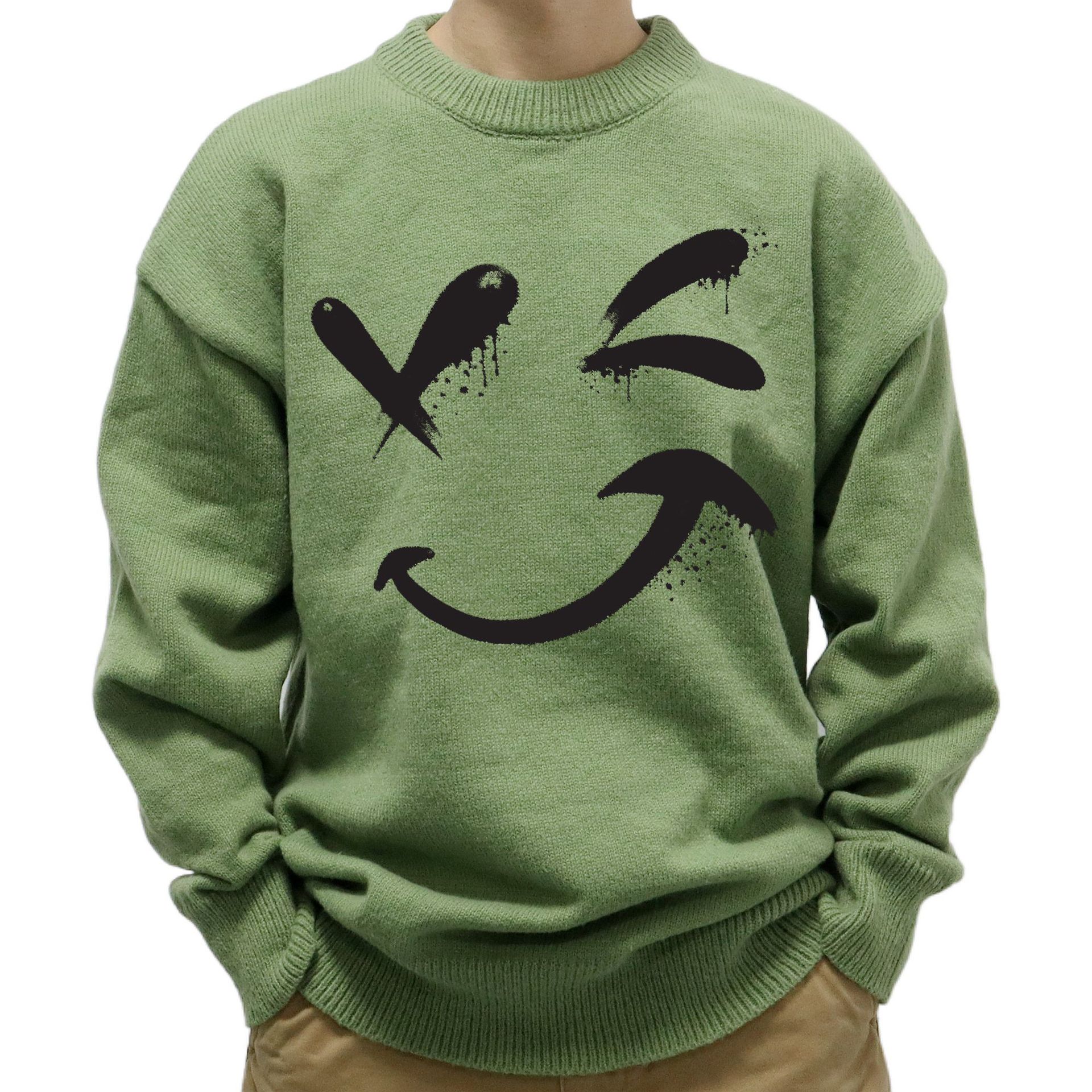New Men's European Autumn Winter Loose Knitted Sweaters Y2K Style Printed Pullover Sweaters for Men Tops_voghion.com