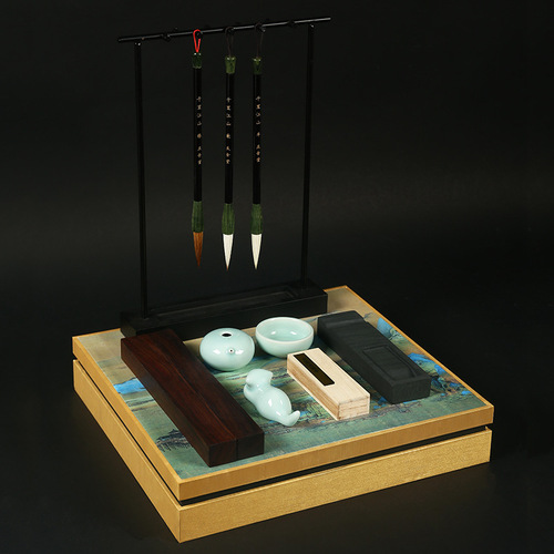 Graduation gifts, four treasures of the study, gift box set, high-end pen, ink, paper, inkstone, ruler, wooden box, brush set
