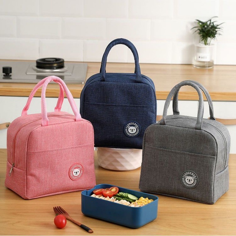 Bolsas de comidas etiquetadas transfronterizas bolsas de almuerzo de oficina portátiles bolsas de almuerzo de aislamiento térmico bolsas de almuerzo de tela Oxford