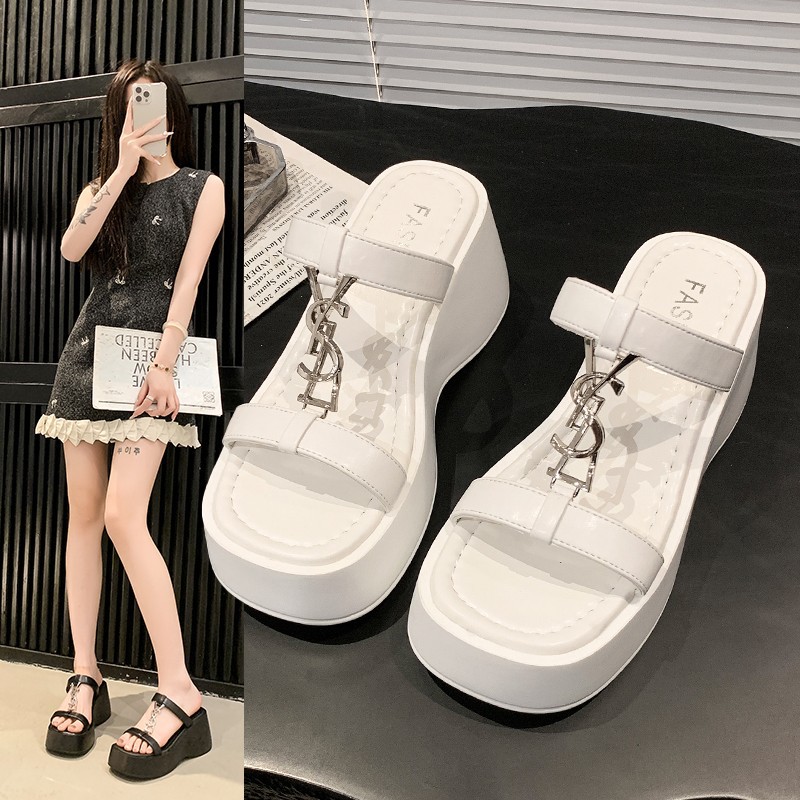 High-heeled Slippers Women's Summer Outer Wear 2025 New Summer High-end Sense Small Thick Bottom Beach Slippers with Skirt