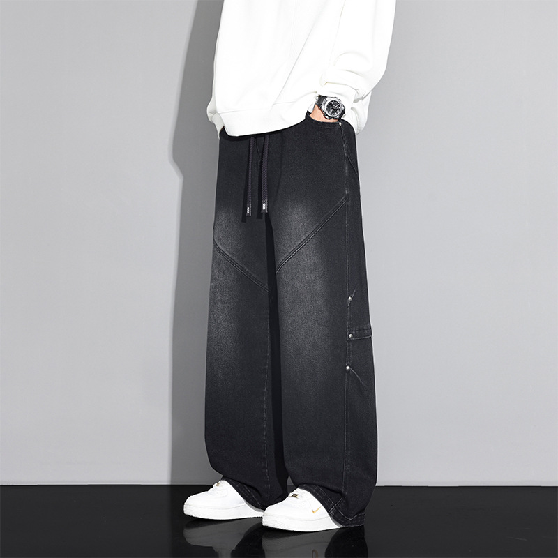 JYF-2720 New Fashionable Versatile American Style 2026 Fall/Winter Slanted Cut Slimming Casual Men's Loose Straight Jeans