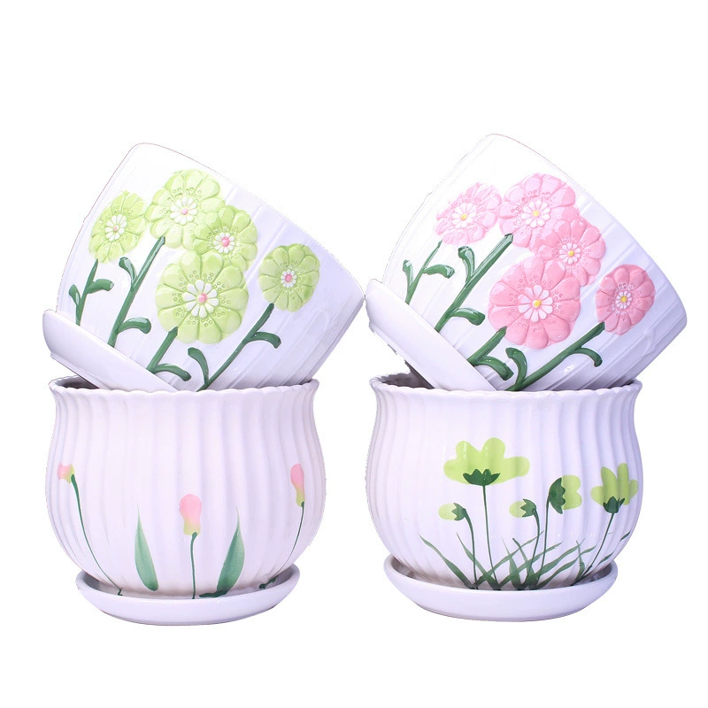 Большой размер домашнего цветочного горшка керамический пояс один поддон фарфоровый креативный минималистичный зеленый орхидея с балконами комнатных растений