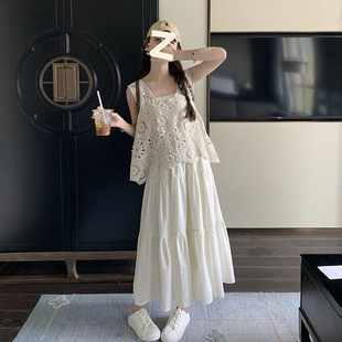 Hollow Crochet Vest Dress Suit for Women Summer 2025 New Style French Style Age-Reducing Suspender Skirt Two-Piece Set