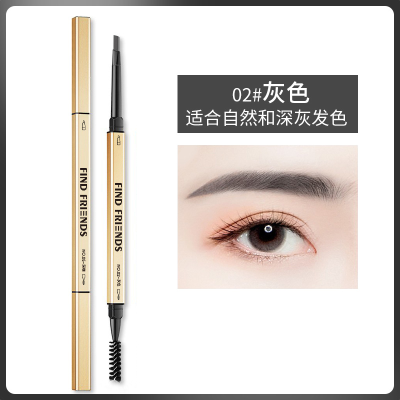 Tiktok Small Gold Bar Chopsticks Double Head Eyebrow Pen Triangle Extremely Fine Waterproof Sweat Lasting without Decolorization and Stain Nature Beginner