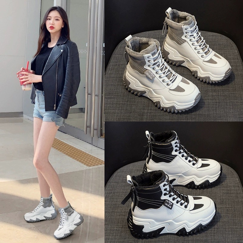 Туфли для папы, женские массажные туфли в корейском стиле на толстой подошве, осень-зима 2022, популярные универсальные повседневные хлопковые туфли на флисовой подкладке с теплой внутренней подкладкой