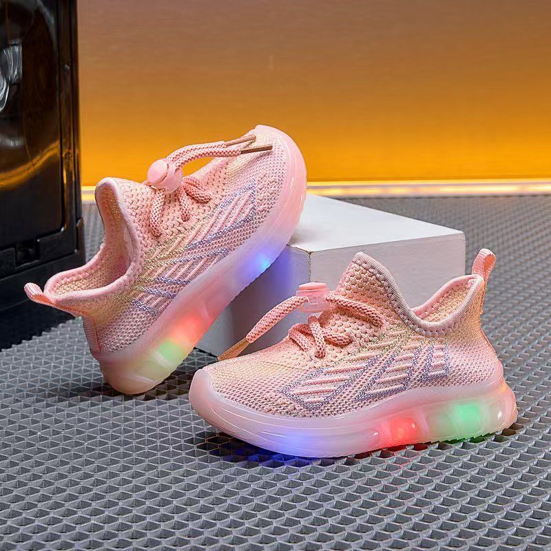 Children's Mesh Breathable Shoes with Lights, Spring, Summer and Autumn Mesh Shoes for Men and Women, Lightweight Sports Fly-Knit Shoes