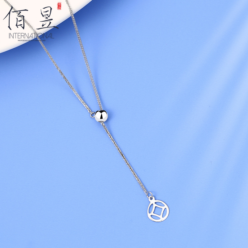 2022新款国风富贵铜钱图案小众设计复古转运圆环吊坠项链女款金钱