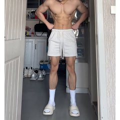 アメリカvibe高街純色シンプルスポーツパンツ男性夏ins潮牌直筒カジュアルひも五分ズボン