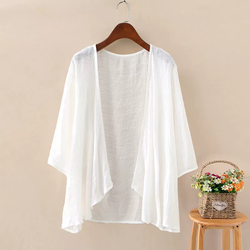 Женский кардиган из художественного хлопка и льна, тонкая летняя шаль в сочетании с юбками, короткая льняная солнцезащитная куртка, женское пальто, накидка.